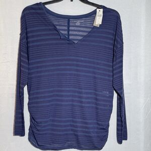 Lane Bryant 18/20 Sheer Stripe V Neck Top Blue NWT Lightweight Blouse Shirt